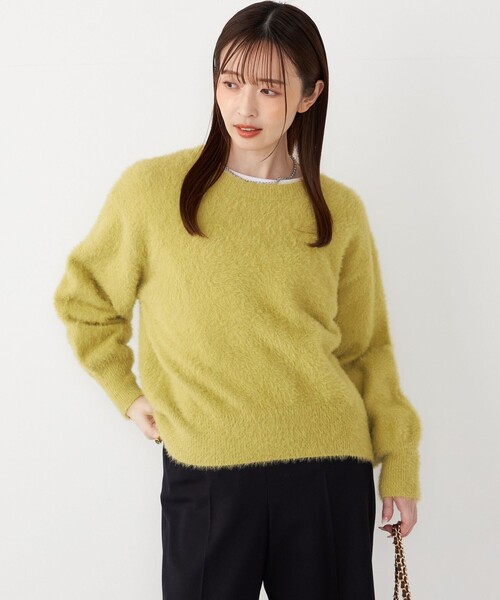 SHIPS Colors(シップス カラーズ)の「SHIPS Colors:〈手洗い可能〉シャギー クルーネック ニット(ニット/セーター・レディース・ダークグレー/ベージュ/イエロー・ONE SIZE)」の6枚目の写真