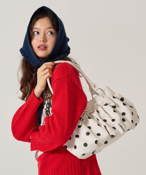 TINA：JOJUN（ティーナジョジュン）の「ドット柄 ギャザー バッグ TINA：JOJUN（ハンドバッグ・レディース・ホワイト/ブラック・F）」の6枚目の写真