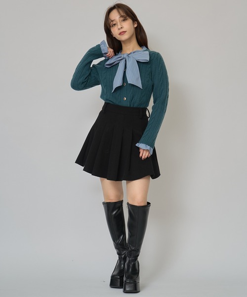 REDYAZEL（レディアゼル）の「ボウタイケーブルニットプルオーバー（ニット/セーター・レディース・レッド/グリーン/ネイビー/ベージュ・FREE）」の11枚目の写真