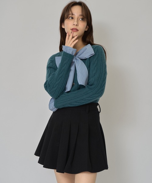 REDYAZEL（レディアゼル）の「ボウタイケーブルニットプルオーバー（ニット/セーター・レディース・レッド/グリーン/ネイビー/ベージュ・FREE）」の14枚目の写真