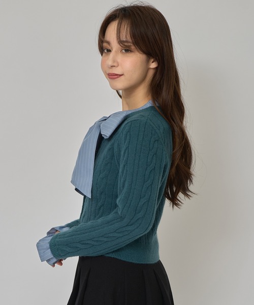 REDYAZEL（レディアゼル）の「ボウタイケーブルニットプルオーバー（ニット/セーター・レディース・レッド/グリーン/ネイビー/ベージュ・FREE）」の16枚目の写真