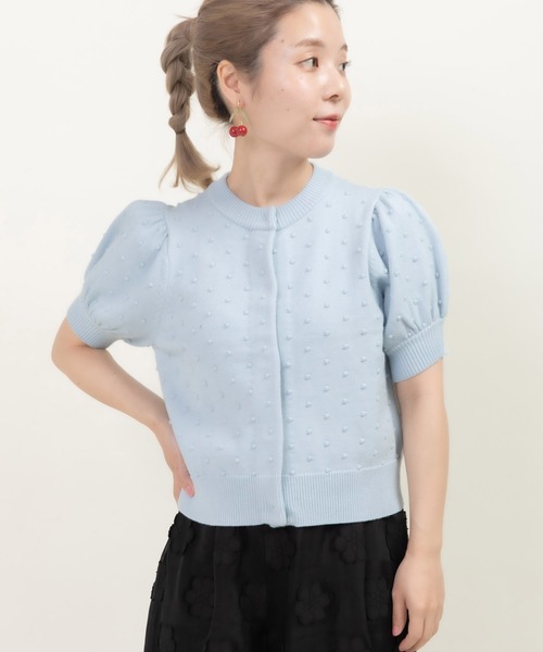 CHILD WOMAN（チャイルドウーマン）の「つぶつぶ編みクルーネックカーディガン（カーディガン/ボレロ・レディース・ピンク/ネイビー/アイボリー/サックスブルー/レッド/グリーン・FREE）」の5枚目の写真