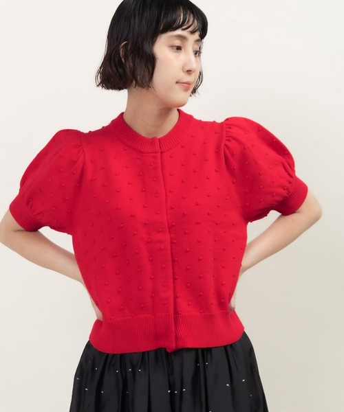 CHILD WOMAN（チャイルドウーマン）の「つぶつぶ編みクルーネックカーディガン（カーディガン/ボレロ・レディース・ピンク/ネイビー/アイボリー/サックスブルー/レッド/グリーン・FREE）」の14枚目の写真