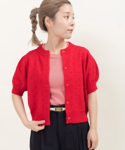CHILD WOMAN（チャイルドウーマン）の「つぶつぶ編みクルーネックカーディガン（カーディガン/ボレロ・レディース・ピンク/ネイビー/アイボリー/サックスブルー/レッド/グリーン・FREE）」の10枚目の写真