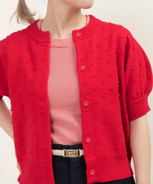 CHILD WOMAN（チャイルドウーマン）の「つぶつぶ編みクルーネックカーディガン（カーディガン/ボレロ・レディース・ピンク/ネイビー/アイボリー/サックスブルー/レッド/グリーン・FREE）」の7枚目の写真