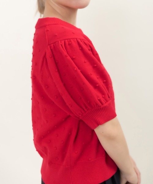 CHILD WOMAN（チャイルドウーマン）の「つぶつぶ編みクルーネックカーディガン（カーディガン/ボレロ・レディース・ピンク/ネイビー/アイボリー/サックスブルー/レッド/グリーン・FREE）」の8枚目の写真