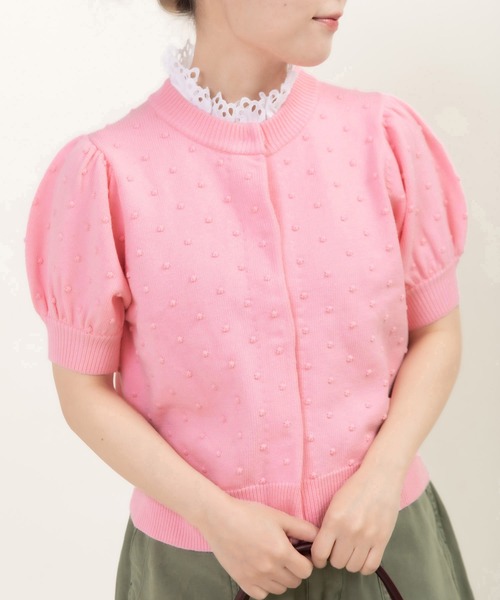 CHILD WOMAN（チャイルドウーマン）の「つぶつぶ編みクルーネックカーディガン（カーディガン/ボレロ・レディース・ピンク/ネイビー/アイボリー/サックスブルー/レッド/グリーン・FREE）」の22枚目の写真