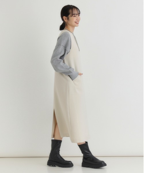 Right-on(ライトオン)の「【HONEYSUCKLE ROSE】【限定展開】Vネックワンピース(小顔見え/体型カバー/Iライン/ONOFF使える/限定展開)(ワンピース・レディース・グレー/ブラック/ブラウン/オフホワイト・L/M)」の10枚目の写真