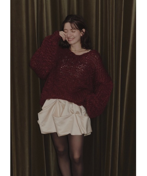 NOTREemor(ノートルエモア)の「emor handmade knit tops(ニット/セーター・レディース・ベビーピンク/ボルドー/ホワイト・FREE)」の1枚目の写真