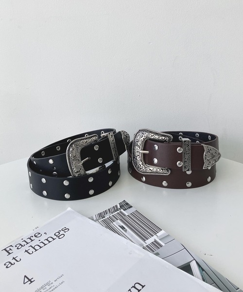 AS KNOW AS plus(アズノゥアズプラス)の「コンチョウエスタンベルト(ベルト・レディース・ブラック/ブラウン・FREE)」の3枚目の写真
