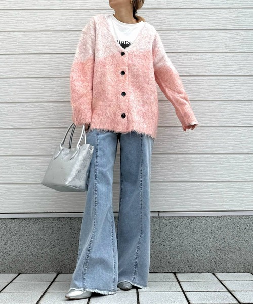 Q（キュー）の「マーブルシャギーカーディガン（カーディガン/ボレロ・レディース・サーモンピンク/アッシュブラウン・MEDIUM）」の20枚目の写真