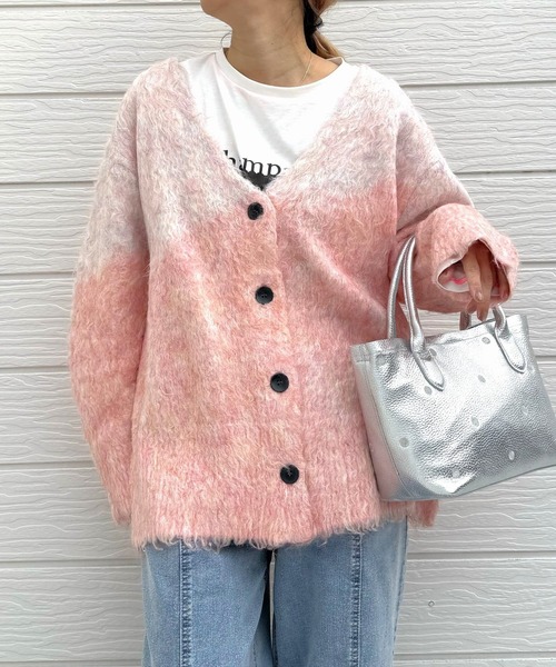 Q（キュー）の「マーブルシャギーカーディガン（カーディガン/ボレロ・レディース・サーモンピンク/アッシュブラウン・MEDIUM）」の12枚目の写真