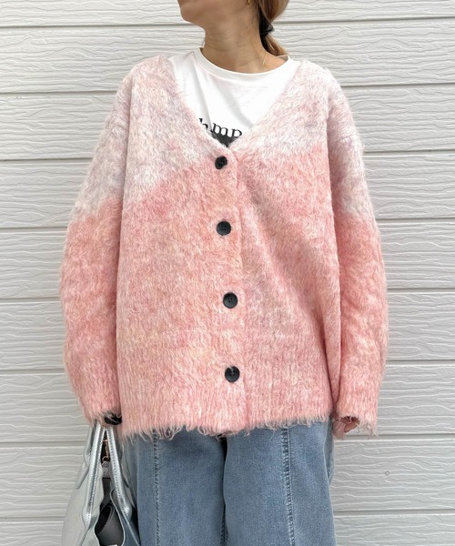 Q（キュー）の「マーブルシャギーカーディガン（カーディガン/ボレロ・レディース・サーモンピンク/アッシュブラウン・MEDIUM）」の13枚目の写真