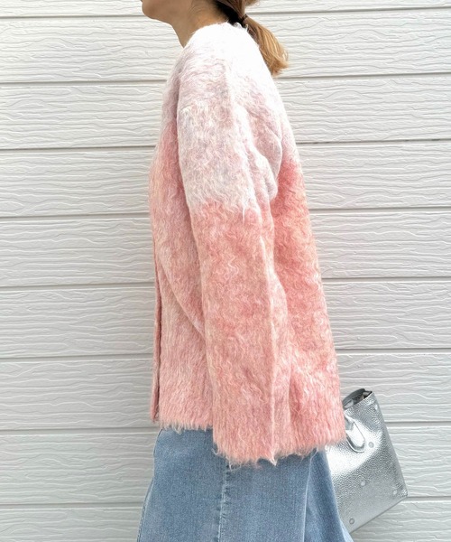 Q（キュー）の「マーブルシャギーカーディガン（カーディガン/ボレロ・レディース・サーモンピンク/アッシュブラウン・MEDIUM）」の14枚目の写真