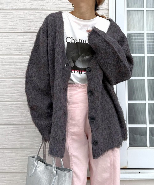 Q（キュー）の「マーブルシャギーカーディガン（カーディガン/ボレロ・レディース・サーモンピンク/アッシュブラウン・MEDIUM）」の16枚目の写真