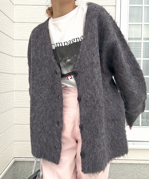 Q（キュー）の「マーブルシャギーカーディガン（カーディガン/ボレロ・レディース・サーモンピンク/アッシュブラウン・MEDIUM）」の17枚目の写真