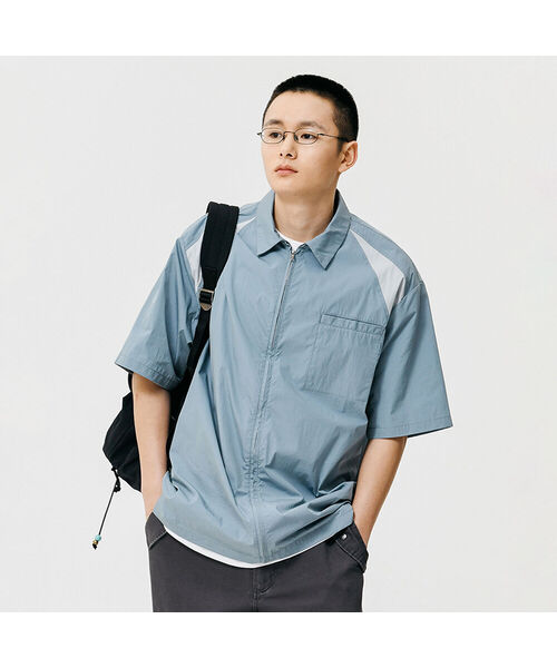 PHYSICAL DEPARTMENT(フィジカル デパートメント)の「P-ACTIVE ジップアップショートスリーブブルー(シャツ/ブラウス・レディース・その他・LARGE/MEDIUM/SMALL/X-LARGE)」の1枚目の写真