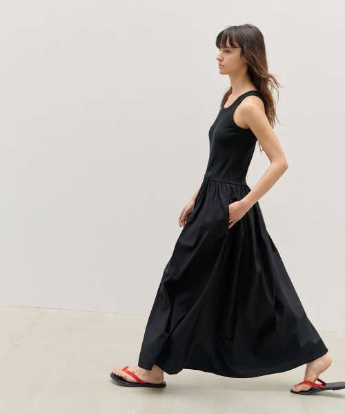 Cotton Sleeveless Dress- Black