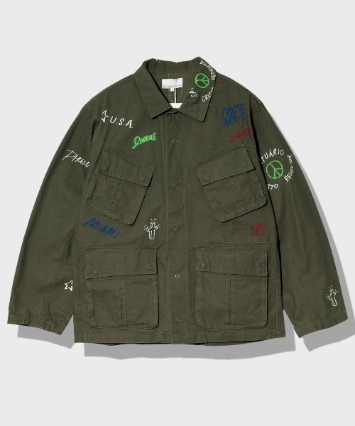 Universal Style Wear(ユニバーサルスタイルウェア)の「Universal Style Wear/ユニバーサルスタイルウェア RAKUGAKI fatig shirt(シャツ/ブラウス・メンズ・ブラック系その他2/カーキ・X-LARGE/MEDIUM/LARGE)」の2枚目の写真
