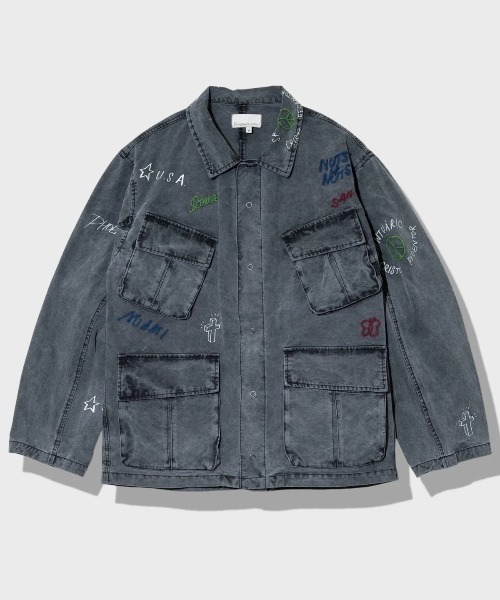 Universal Style Wear(ユニバーサルスタイルウェア)の「Universal Style Wear/ユニバーサルスタイルウェア RAKUGAKI fatig shirt(シャツ/ブラウス・メンズ・ブラック系その他2/カーキ・X-LARGE/MEDIUM/LARGE)」の1枚目の写真
