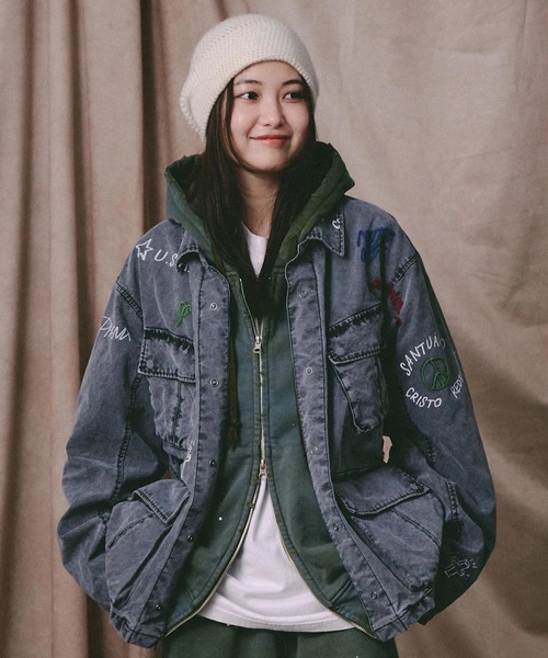 Universal Style Wear(ユニバーサルスタイルウェア)の「Universal Style Wear/ユニバーサルスタイルウェア RAKUGAKI fatig shirt(シャツ/ブラウス・メンズ・ブラック系その他2/カーキ・X-LARGE/MEDIUM/LARGE)」の11枚目の写真