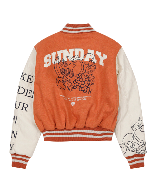 SUNDAY FRUIT MARKET(サンデーフルーツマーケット)の「W) GOLDEN HOUR VARSITY JACKET ORANGE(スタジャン・レディース・その他・SMALL/MEDIUM)」の2枚目の写真