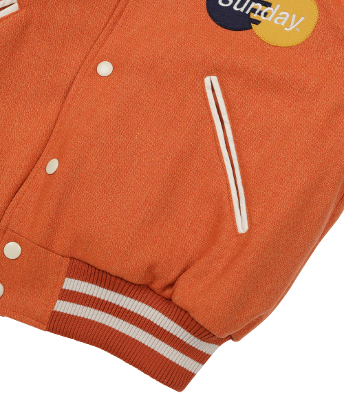 SUNDAY FRUIT MARKET(サンデーフルーツマーケット)の「W) GOLDEN HOUR VARSITY JACKET ORANGE(スタジャン・レディース・その他・SMALL/MEDIUM)」の5枚目の写真
