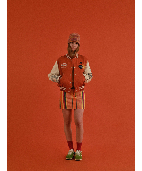 SUNDAY FRUIT MARKET(サンデーフルーツマーケット)の「W) GOLDEN HOUR VARSITY JACKET ORANGE(スタジャン・レディース・その他・SMALL/MEDIUM)」の7枚目の写真