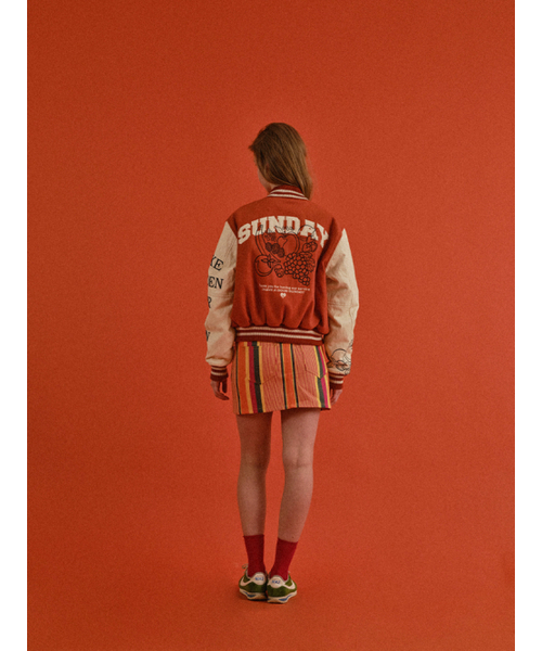 SUNDAY FRUIT MARKET(サンデーフルーツマーケット)の「W) GOLDEN HOUR VARSITY JACKET ORANGE(スタジャン・レディース・その他・SMALL/MEDIUM)」の8枚目の写真