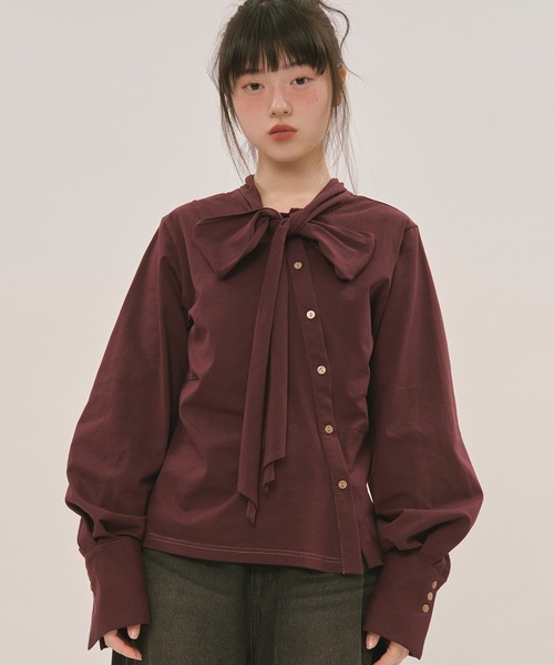 Riu リボンアシンメトリートップス asymmetry ribbon tops / アシンメトリーリボントップス（シャツ