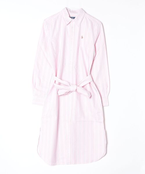 ストライプド コットン オックスフォード ベルテッド シャツドレス