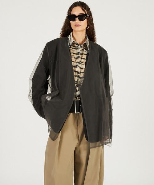 PRANK PROJECT（プランクプロジェクト）の「【2026Spring Pre-Order】チュールレイヤードジャケット / Tulle Layered Jacket（ノーカラージャケット・レディース・ブラック/グレー/ベージュ・FREE）」の2枚目の写真