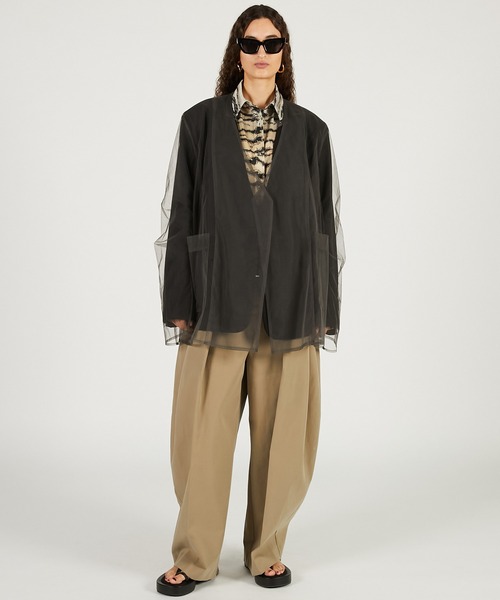 PRANK PROJECT（プランクプロジェクト）の「【2026Spring Pre-Order】チュールレイヤードジャケット / Tulle Layered Jacket（ノーカラージャケット・レディース・ブラック/グレー/ベージュ・FREE）」の4枚目の写真