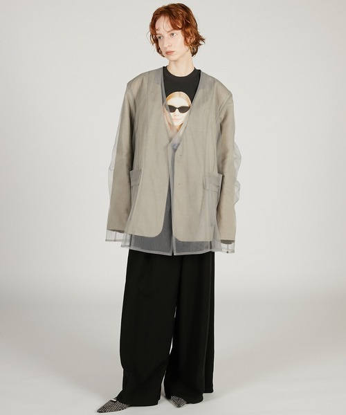 PRANK PROJECT（プランクプロジェクト）の「【2026Spring Pre-Order】チュールレイヤードジャケット / Tulle Layered Jacket（ノーカラージャケット・レディース・ブラック/グレー/ベージュ・FREE）」の9枚目の写真