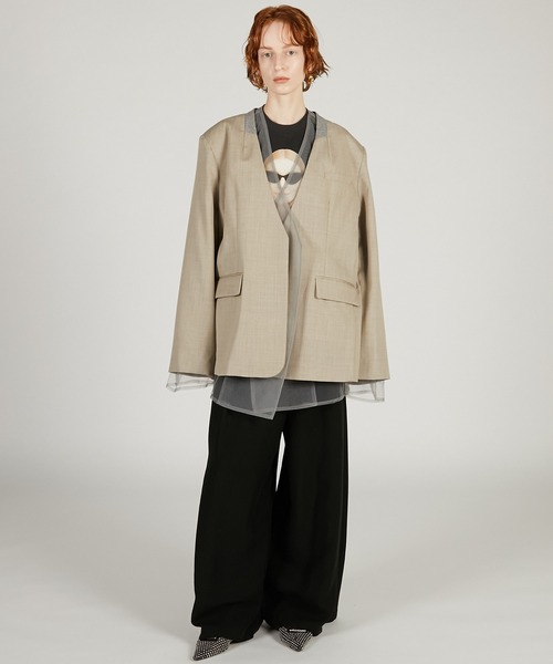 PRANK PROJECT（プランクプロジェクト）の「【2026Spring Pre-Order】チュールレイヤードジャケット / Tulle Layered Jacket（ノーカラージャケット・レディース・ブラック/グレー/ベージュ・FREE）」の10枚目の写真