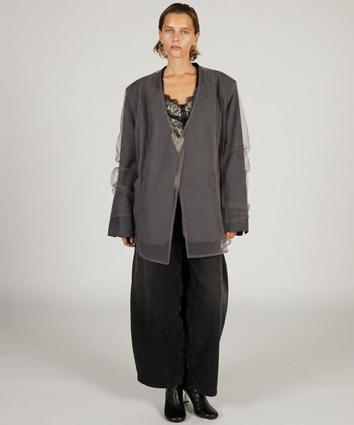 PRANK PROJECT（プランクプロジェクト）の「【2026Spring Pre-Order】チュールレイヤードジャケット / Tulle Layered Jacket（ノーカラージャケット・レディース・ブラック/グレー/ベージュ・FREE）」の6枚目の写真