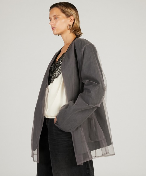 PRANK PROJECT（プランクプロジェクト）の「【2026Spring Pre-Order】チュールレイヤードジャケット / Tulle Layered Jacket（ノーカラージャケット・レディース・ブラック/グレー/ベージュ・FREE）」の17枚目の写真