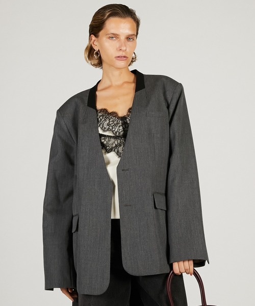 PRANK PROJECT（プランクプロジェクト）の「【2026Spring Pre-Order】チュールレイヤードジャケット / Tulle Layered Jacket（ノーカラージャケット・レディース・ブラック/グレー/ベージュ・FREE）」の20枚目の写真