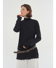 Wool Tencel Turtleneck Long T-shirt_Black
