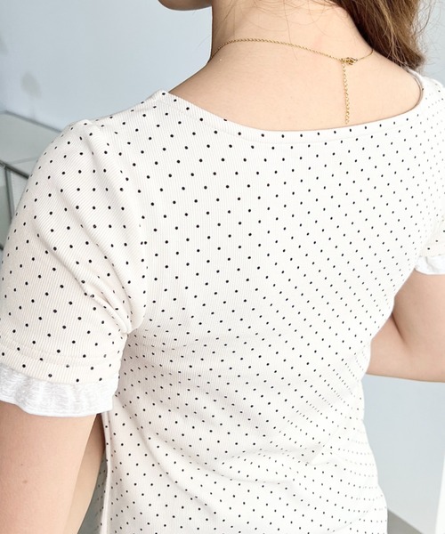 moment+（モーメントプラス）の「フロントギャザーレイヤード風ヘンリーネックリブカットソー半袖トップス（Tシャツ/カットソー・レディース・ホワイト系その他/ブラック/杢グレー/アイボリー/ネイビー/ブルー系その他/ブラック系その他/ピンク/イエロー系2/ネイビー系2/ホワイト系2・M/L）」の22枚目の写真