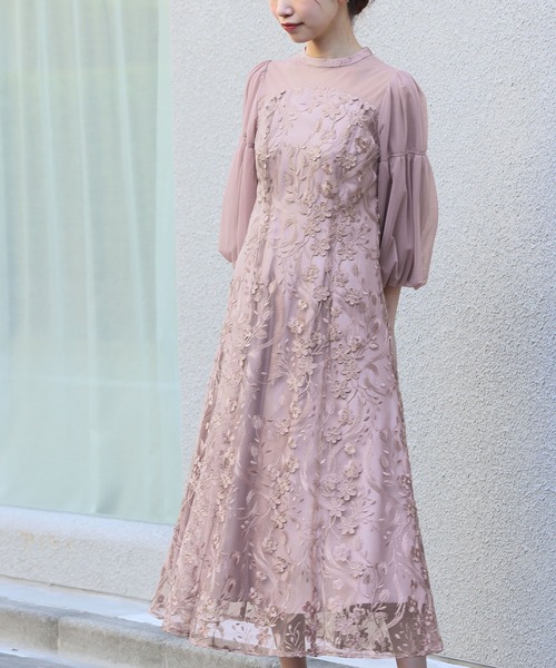 girl（ガール）の「フローラルパターンフレアドレス シアー バルーンスリーブ レース 刺繍 結婚式 ワンピース パーティードレス オケージョンドレス お呼ばれ 二次会 成人式 同窓会 謝恩会（ドレス・レディース・ブラック/チャコールグレー/ピンク/ブルーグレー・S/M/L）」の21枚目の写真