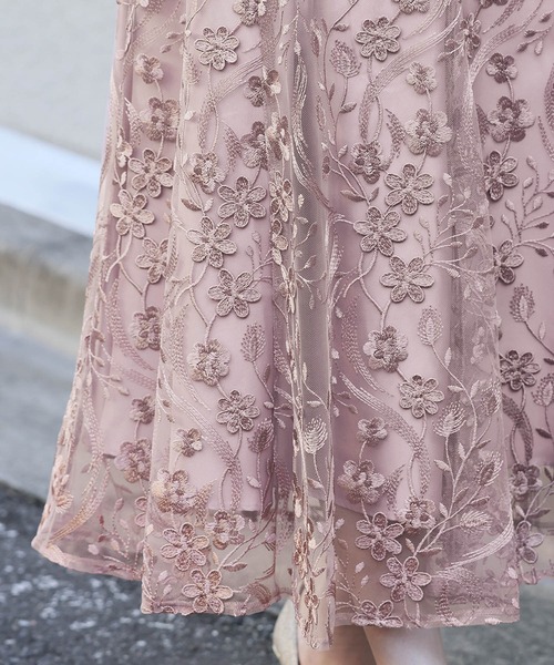 girl（ガール）の「フローラルパターンフレアドレス シアー バルーンスリーブ レース 刺繍 結婚式 ワンピース パーティードレス オケージョンドレス お呼ばれ 二次会 成人式 同窓会 謝恩会（ドレス・レディース・ブラック/チャコールグレー/ピンク/ブルーグレー・S/M/L）」の22枚目の写真