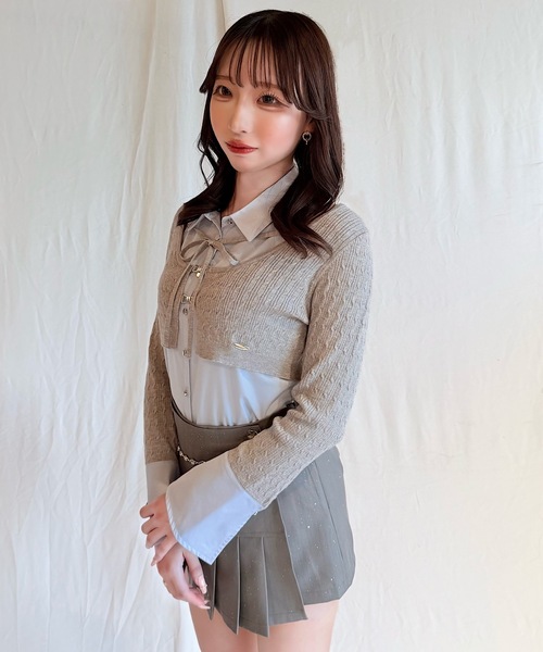 NOMAE（ノーマエ）の「シャツレイヤードケーブルニット（Tシャツ/カットソー・レディース・グレー/ダークブルー/アイボリー/ブラック・FREE）」の4枚目の写真