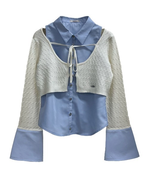 NOMAE（ノーマエ）の「シャツレイヤードケーブルニット（Tシャツ/カットソー・レディース・グレー/ダークブルー/アイボリー/ブラック・FREE）」の2枚目の写真