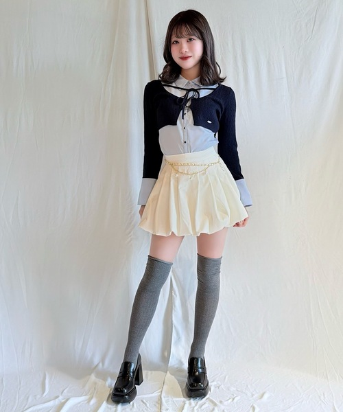 NOMAE（ノーマエ）の「シャツレイヤードケーブルニット（Tシャツ/カットソー・レディース・グレー/ダークブルー/アイボリー/ブラック・FREE）」の6枚目の写真