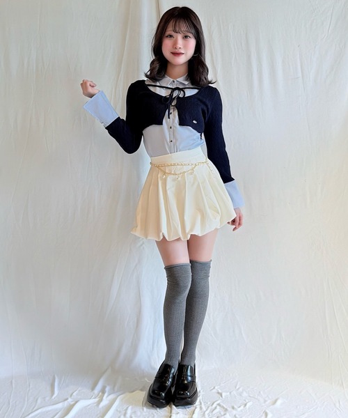 NOMAE（ノーマエ）の「シャツレイヤードケーブルニット（Tシャツ/カットソー・レディース・グレー/ダークブルー/アイボリー/ブラック・FREE）」の7枚目の写真