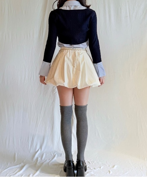 NOMAE（ノーマエ）の「シャツレイヤードケーブルニット（Tシャツ/カットソー・レディース・グレー/ダークブルー/アイボリー/ブラック・FREE）」の10枚目の写真