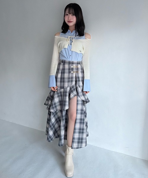 NOMAE（ノーマエ）の「シャツレイヤードケーブルニット（Tシャツ/カットソー・レディース・グレー/ダークブルー/アイボリー/ブラック・FREE）」の5枚目の写真