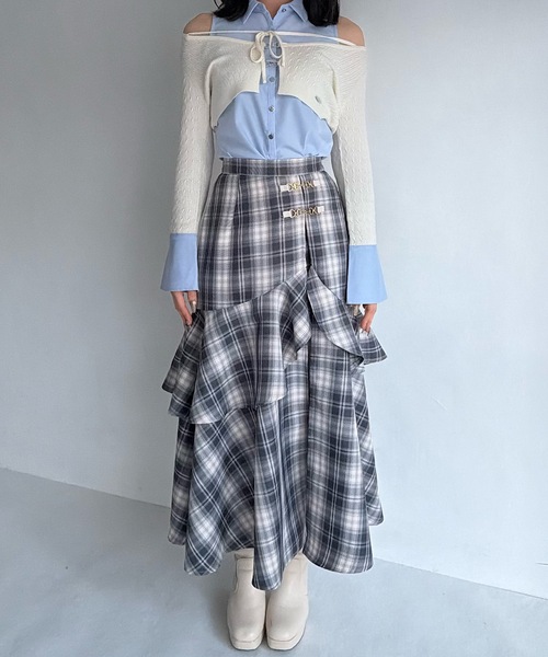 NOMAE（ノーマエ）の「シャツレイヤードケーブルニット（Tシャツ/カットソー・レディース・グレー/ダークブルー/アイボリー/ブラック・FREE）」の6枚目の写真