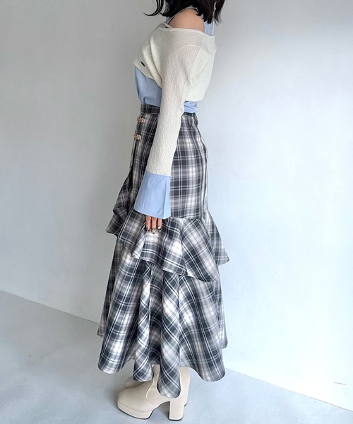 NOMAE（ノーマエ）の「シャツレイヤードケーブルニット（Tシャツ/カットソー・レディース・グレー/ダークブルー/アイボリー/ブラック・FREE）」の7枚目の写真